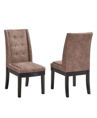 Set of 2 Tufted Parsons Dining Chairs Faux Leather Upholstery, Cappuccino Wood Legs