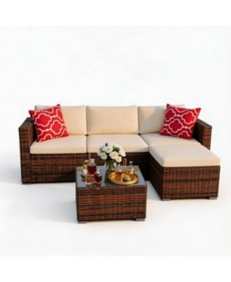 Patio Conversation Set with Glass Storage Table