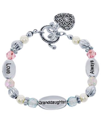 Girls Stretch Heart Charm Beads Bracelet - Love, Always, Granddaughter