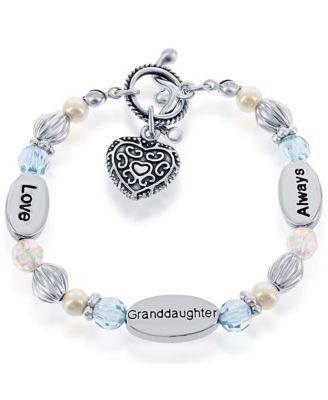 Simona Girls Stretch Heart Charm Beads Bracelet - Love, Always, Granddaughter - Aqua