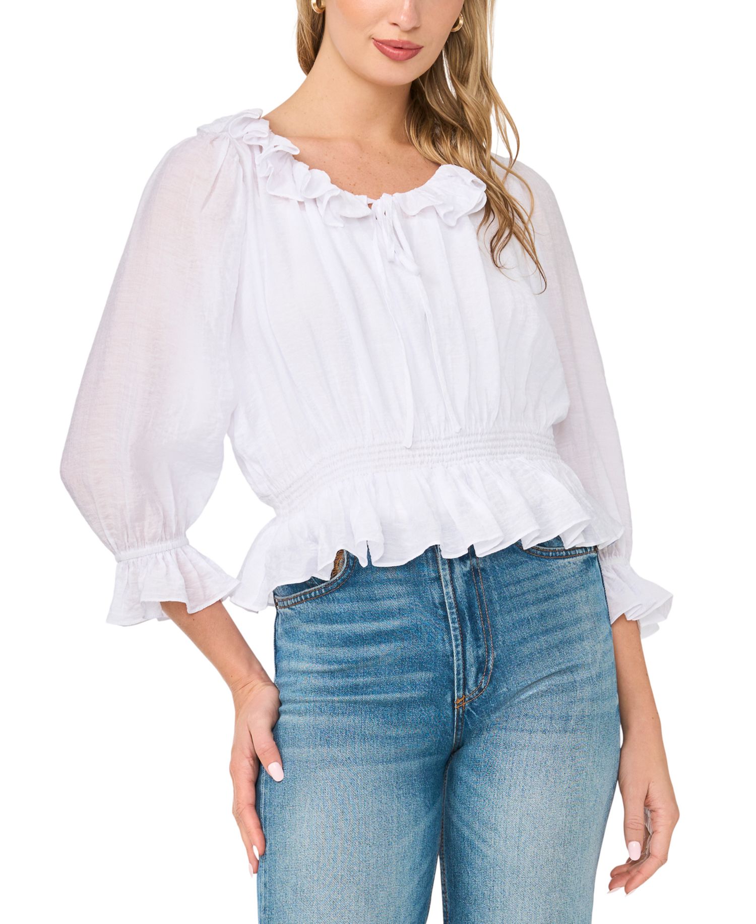 Women's Tie-Neck Ruffle-Sleeve Top