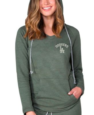 Women's Green Los Angeles Dodgers Mainstream Terry Tri-Blend V-Neck Pullover Hoodie