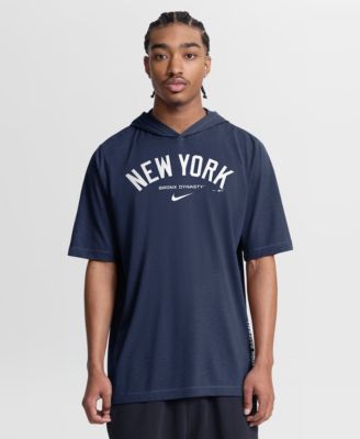 Men's Navy New York Yankees Arched Wordmark Tri-Blend Hooded T-Shirt