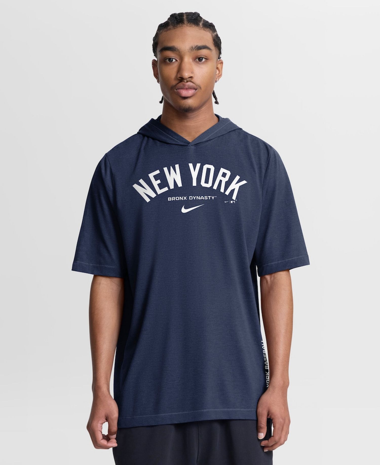 Men's Navy New York Yankees Arched Wordmark Tri-Blend Hooded T-Shirt
