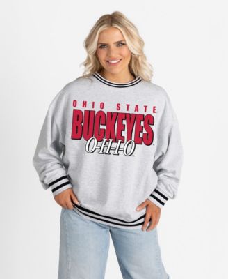 Women's Gray Ohio State Buckeyes Oversized Showdown Ringer Stripe Sweatshirt