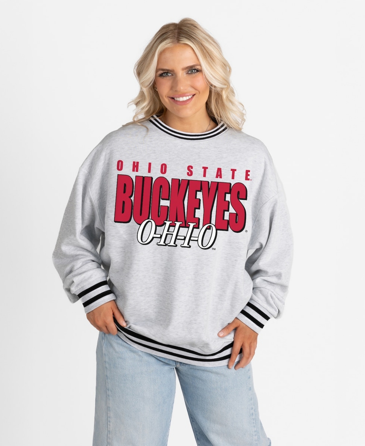 Gameday Couture Women's Gray Ohio State Buckeyes Oversized Showdown Ringer Stripe Sweatshirt