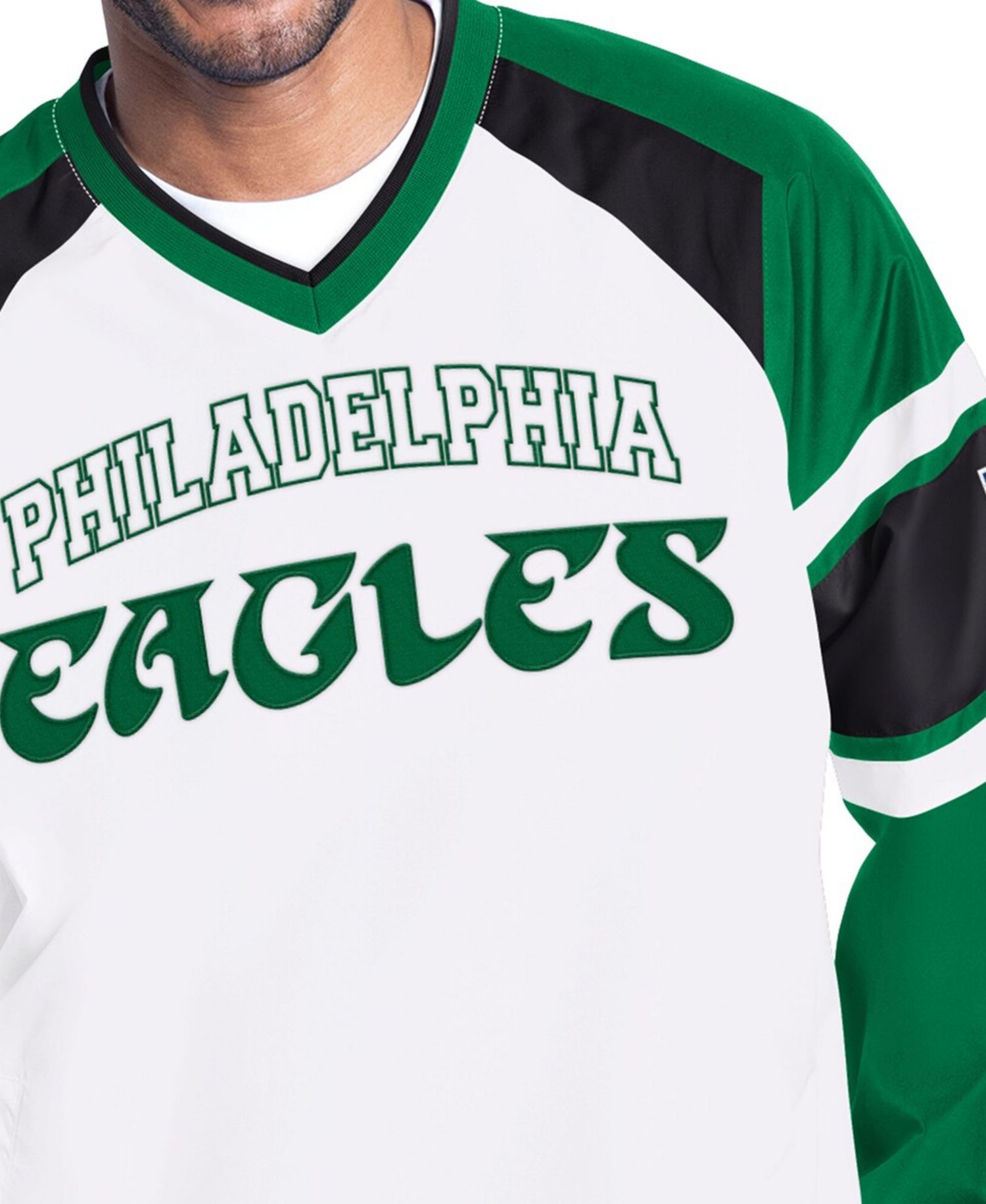 Men's White Philadelphia Eagles Infield Play Raglan Pullover Jacket