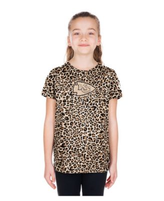 Big Girls Tan Kansas City Chiefs Mom Me Leopard T-Shirt