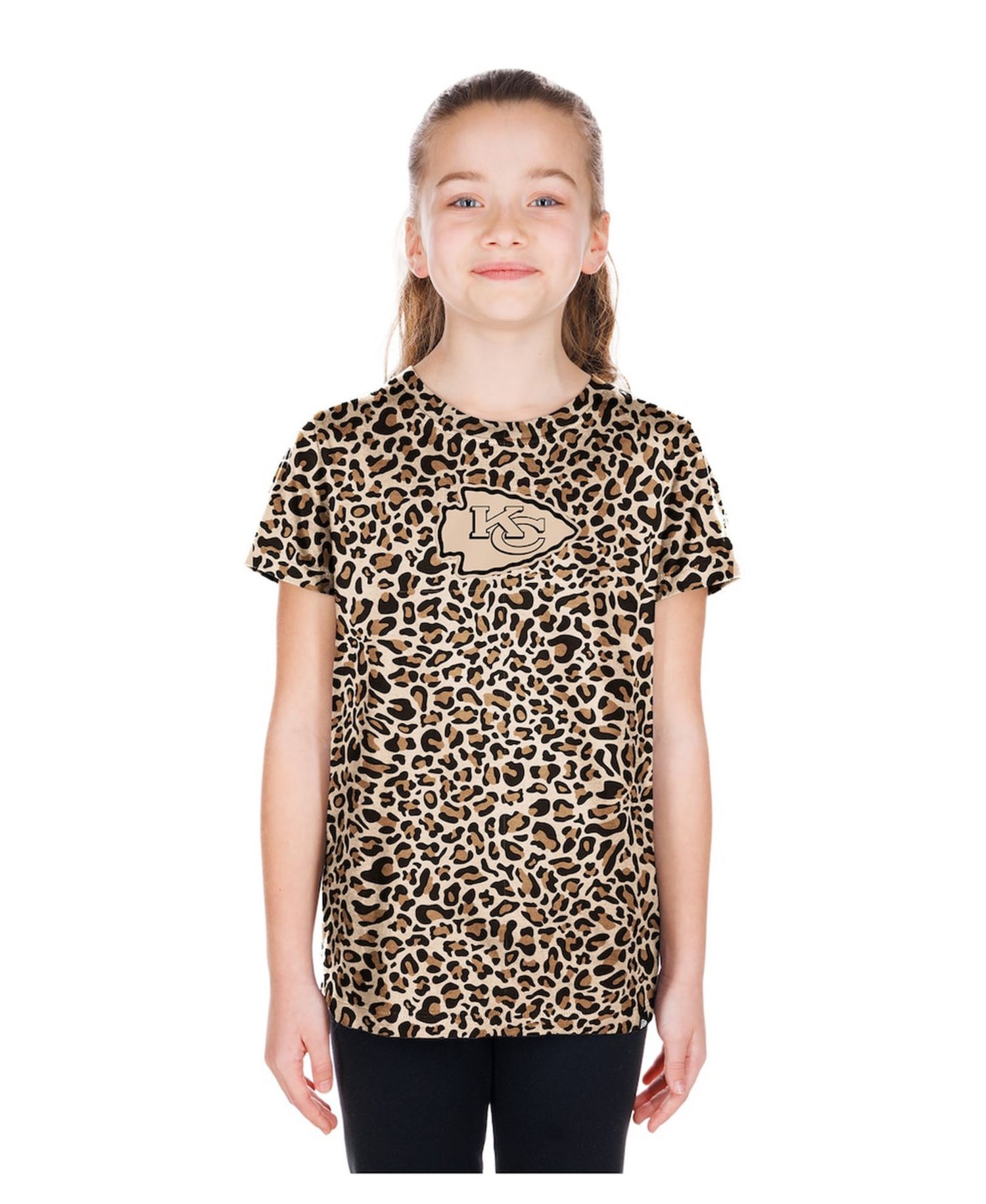 Big Girls Tan Kansas City Chiefs Mom & Me Leopard T-Shirt