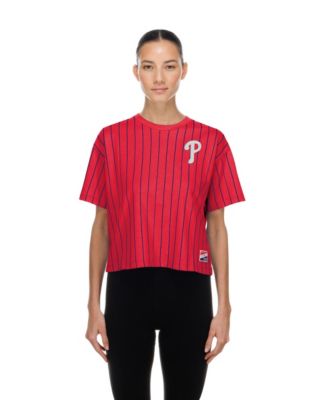 Women's Red Philadelphia Phillies Throwback Meshback Pinstripe Boxy T-Shirt