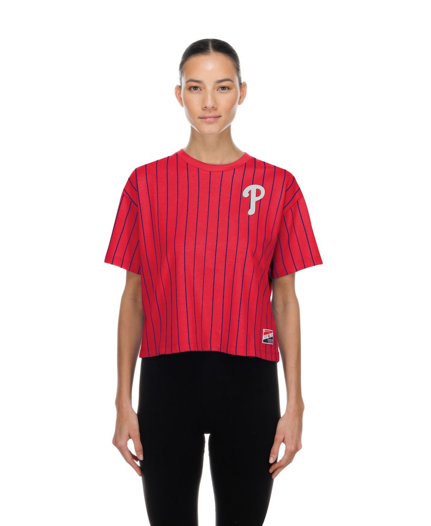 Женская футболка New Era Red Philadelphia Phillies Throwback Meshback Pinstripe Boxy — фото 1