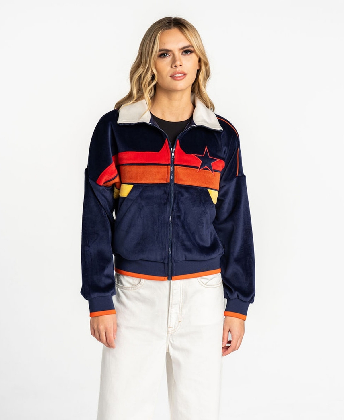 The Wild Collective Women's Blue Houston Astros Velvet Cord Full-Zip Jacket - Blue