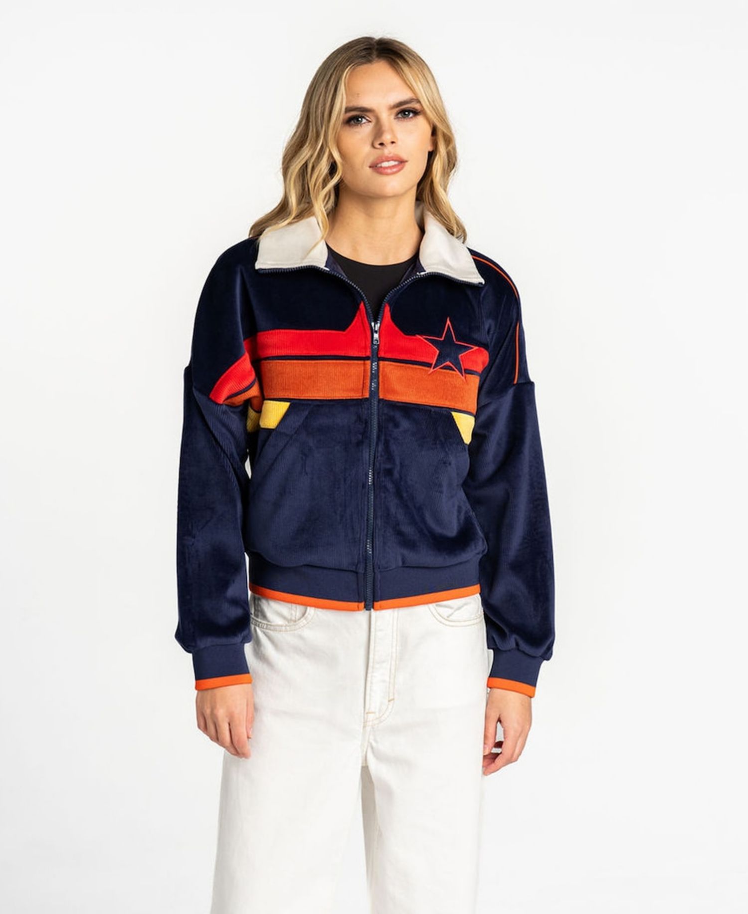 Women's Blue Houston Astros Velvet Cord Full-Zip Jacket