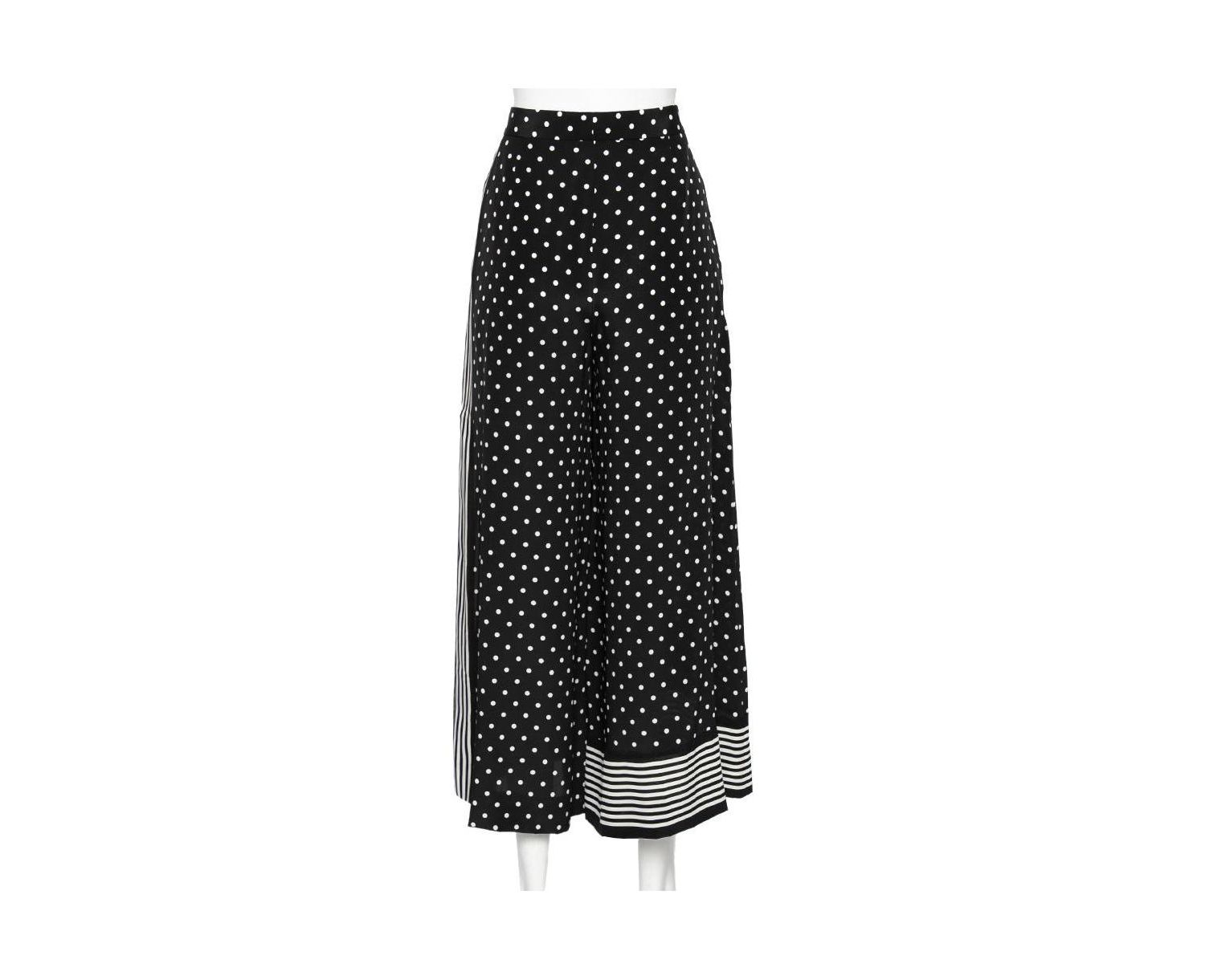 Women's Monochrome Polka Dotted Silk Wide Leg Pants