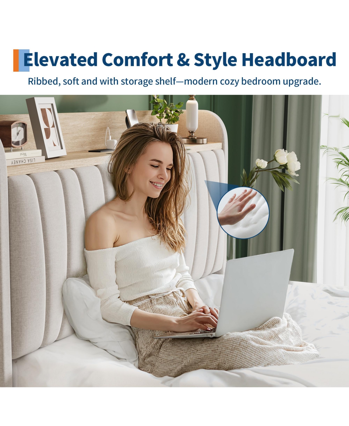 homfan Upholstered Bed Frame with Storage Headboard, Charging Station, Underbed Drawers, Wood Slat Support, No Box Spring Needed