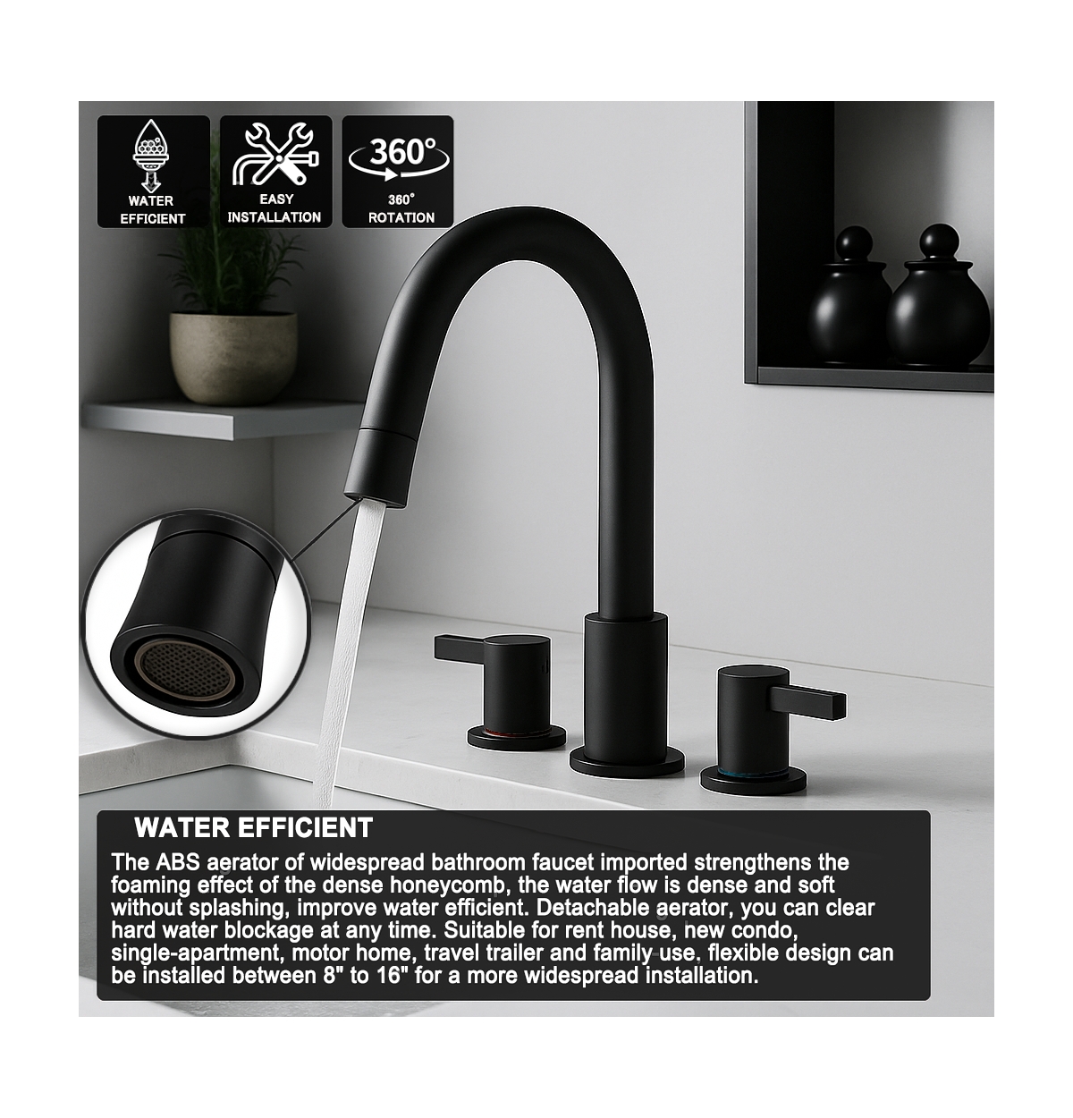 Phying 8-Inch Widespread Bathroom Faucet, 2-Handle 3-Hole with 360degree(s) Pull-Down Sprayer and Pop-Up Drain, Brushed Nickel