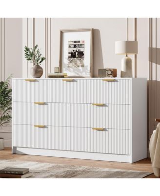 Modern 7-Drawer Fluted Dresser, 54" Wide Chest with Metal Handles, Storage for Bedroom Living Room