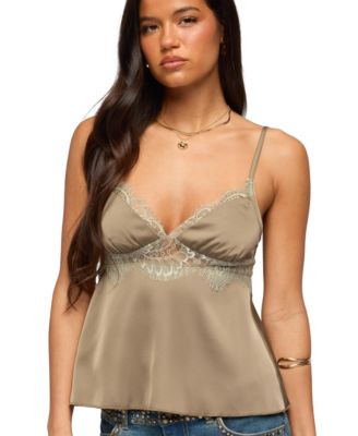 Women's Satin Effect Lacey Babydoll Top