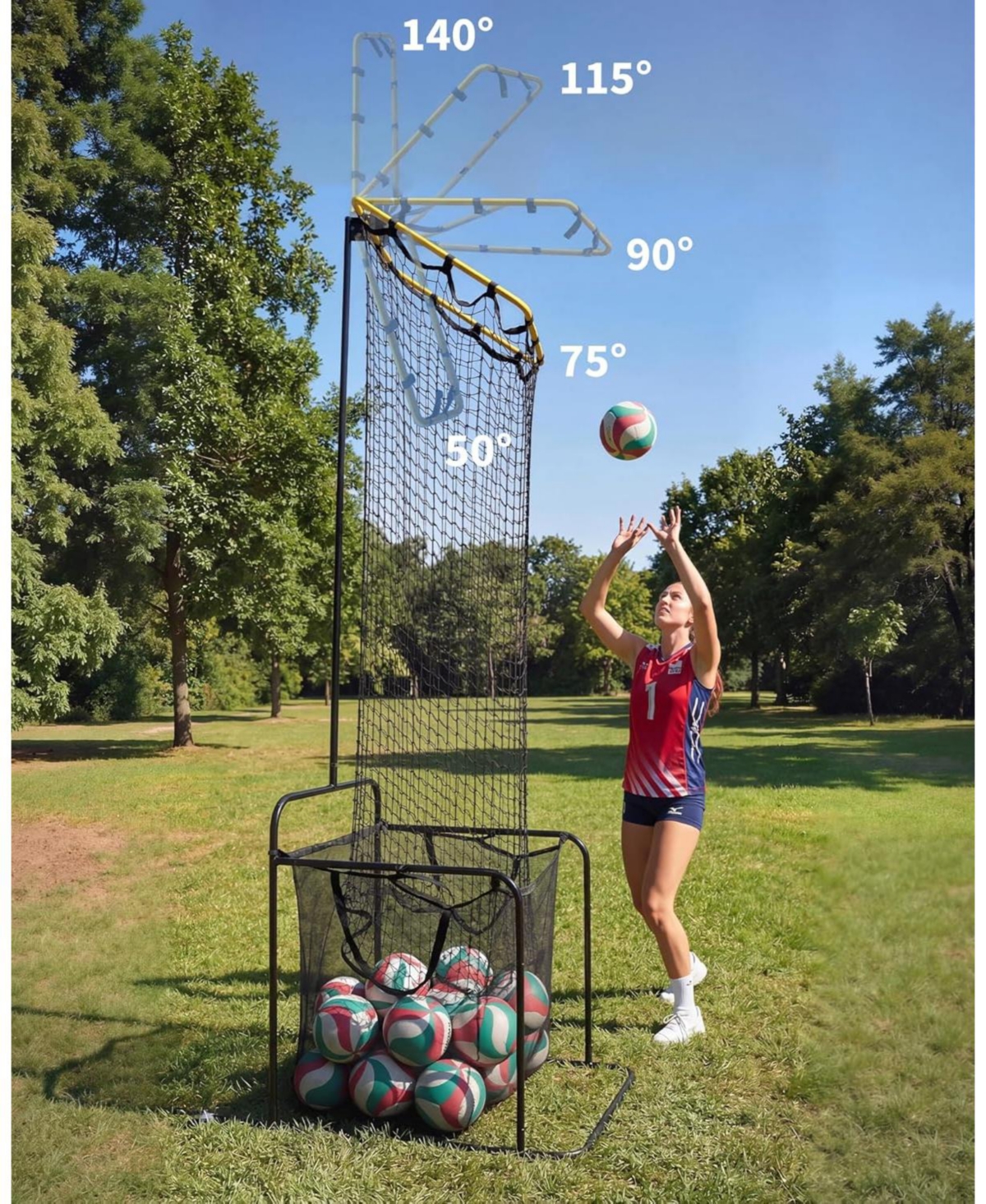 Xo Volleyball Setter Training Net, Portable with Wheels, Adjustable Height and 5 Angles, Indoor Outdoor Practice Equipment