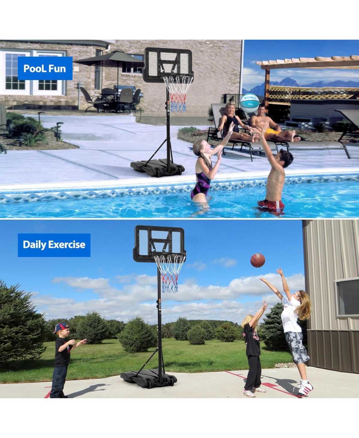 Xo 5-7FT Adjustable Kids Basketball Hoop, 28" Backboard with Wheels Base for Backyard Driveway Indoor Play