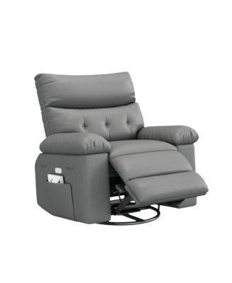 360 Swivel Manual Recliner Chair, PU Leather Single Sofa Seat with Side Pocket, 135 Degree Recline, for Living Room Bedroom