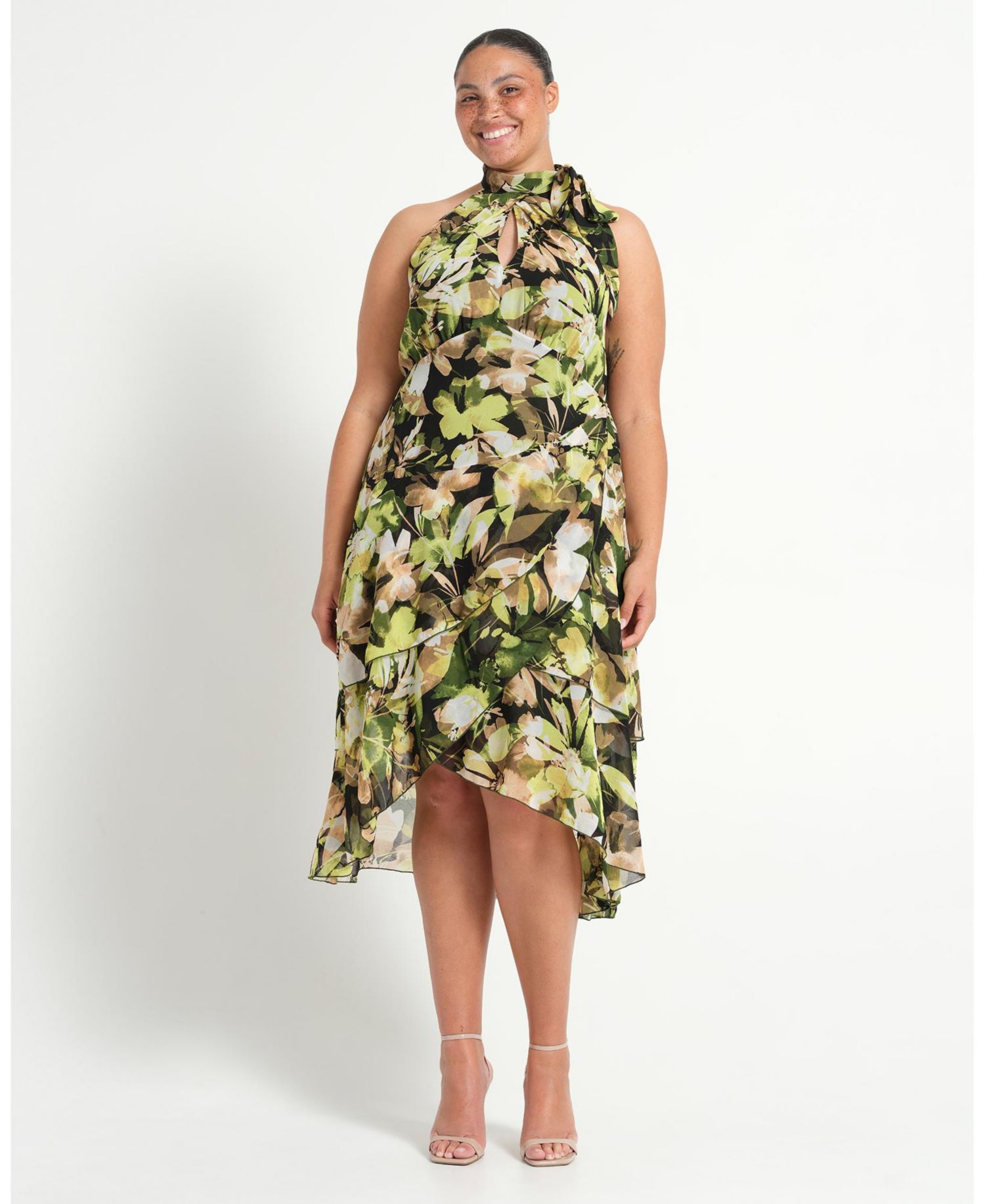 Women's Chlora Halter Chiffon Cocktail Midi Dress