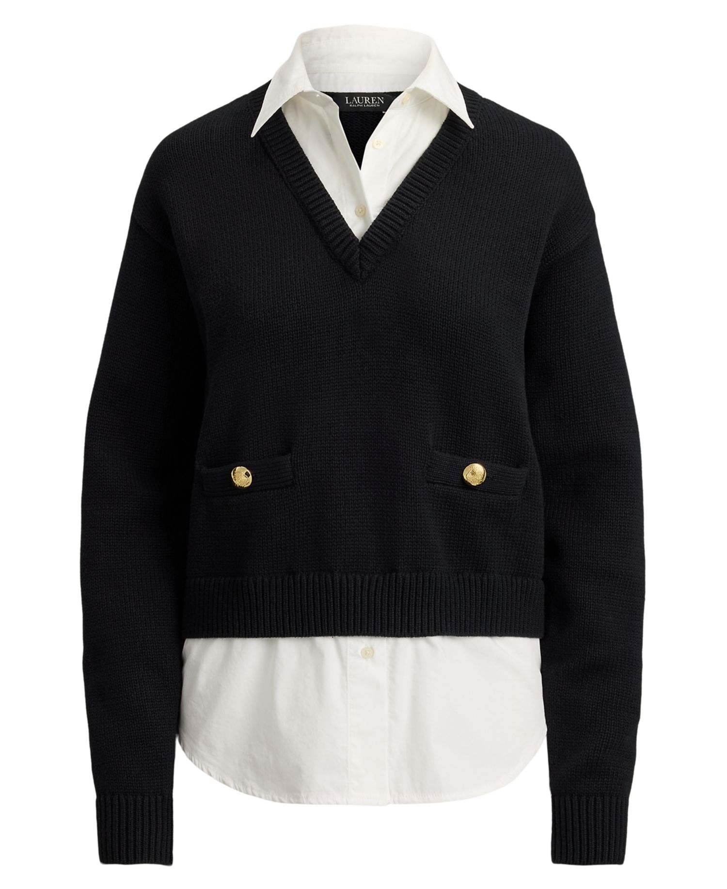 Petite Layered Button-Trim Cotton Sweater