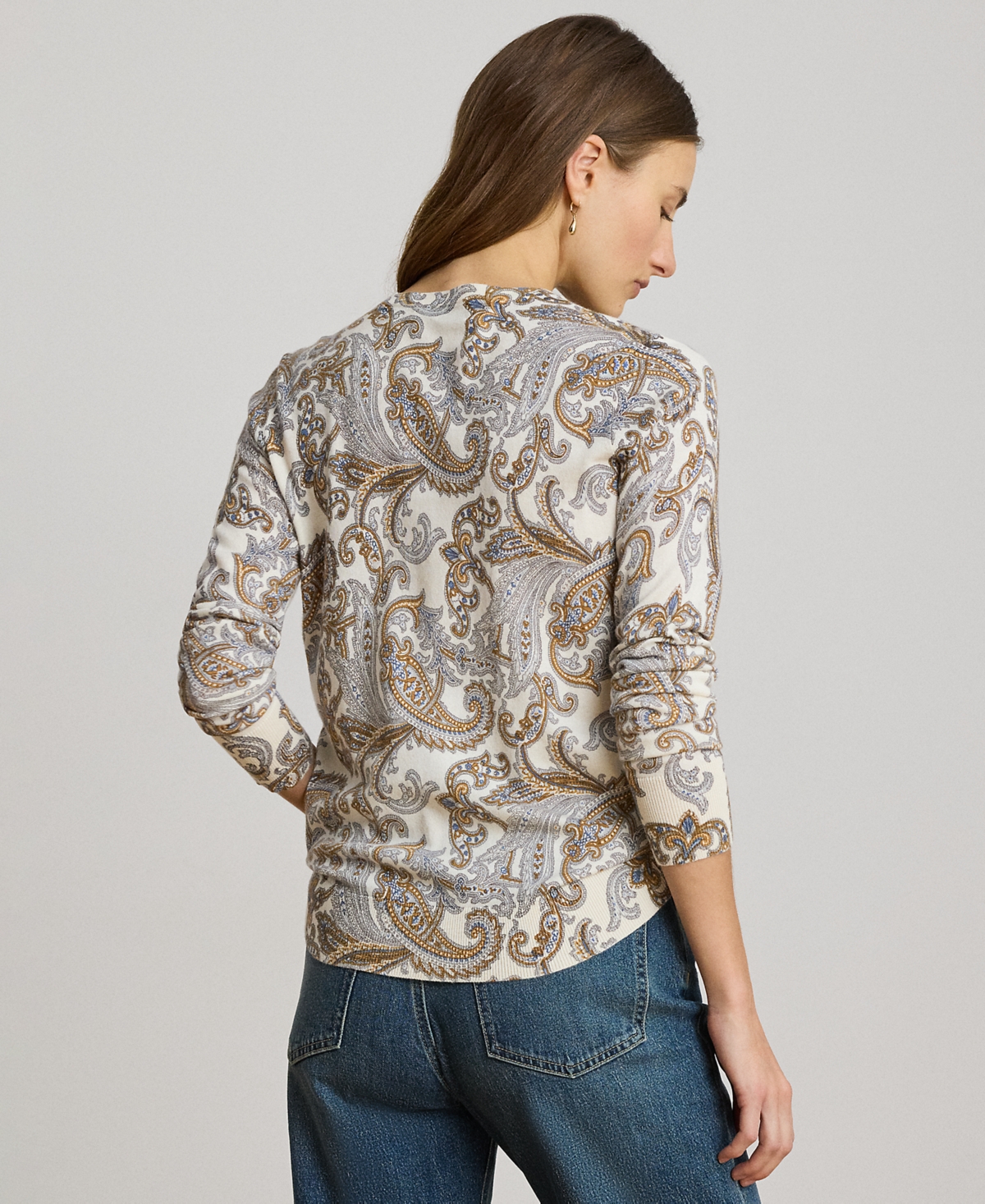 Lauren Ralph Petite Paisley Print Crewneck Sweater