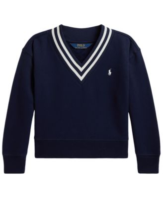 Girls' 2T-6X Striped Fleece V-Neck Sweatshirt
