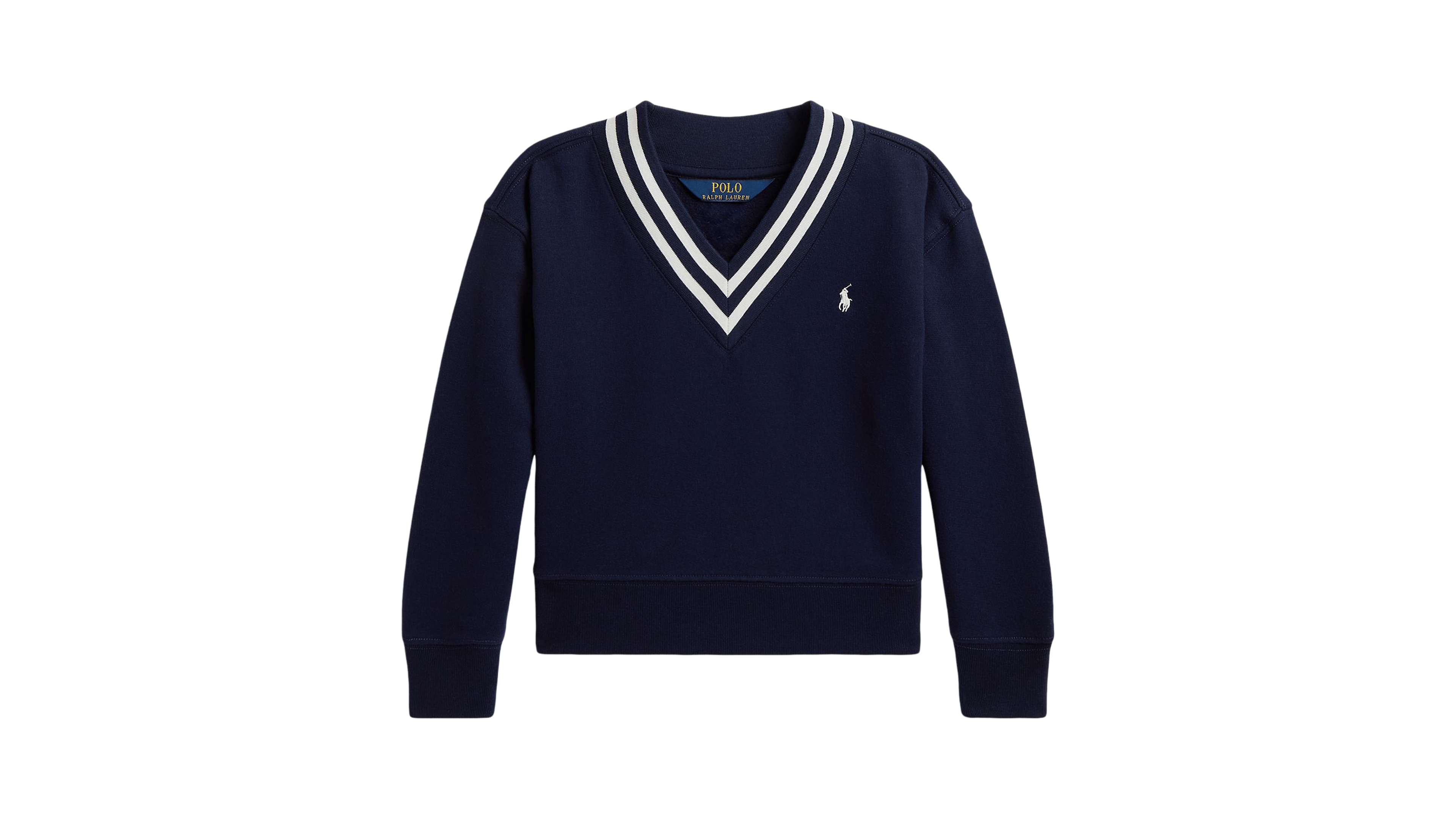 Polo Ralph Lauren Girls' 2T-6X Striped Fleece V-Neck Sweatshirt