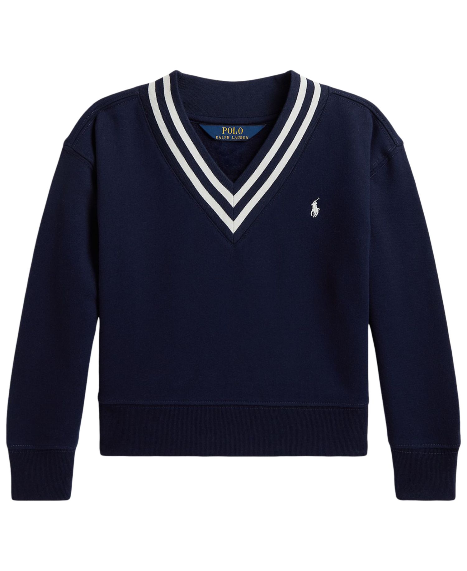 Girls' 2T-6X Striped Fleece V-Neck Sweatshirt