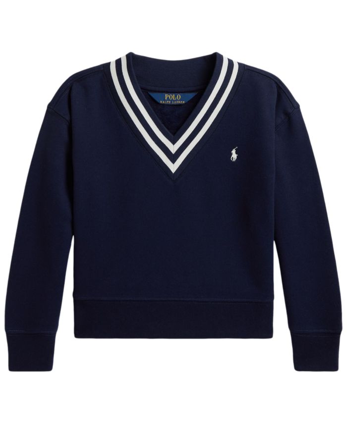 Polo Ralph Lauren Girls 2t 6x Striped Fleece V Neck Sweatshirt