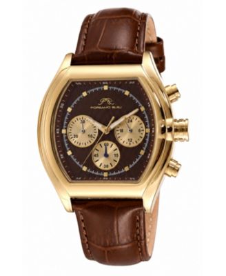 Roman Chronograph Genuine Leather Gold Tone and Men's Watch 1293BROL
