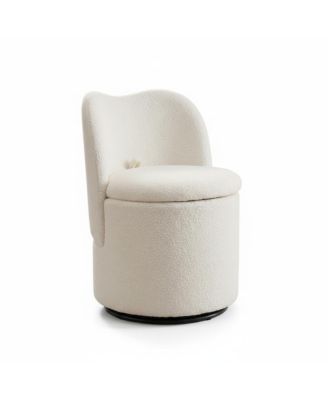 Swivel Barrel Vanity Chair with Hidden Storage - Upholstered Cuddly Sherpa Stool - Padded Seat and Backrest - Modern Accent Lounge Armchair