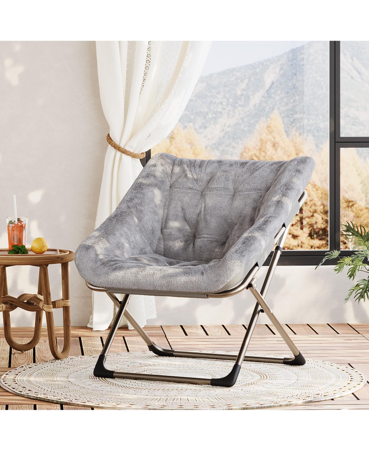 gaomon Comfy Faux Fur Reading Lounge Sofa Chair, Folding Saucer Chair for Adults