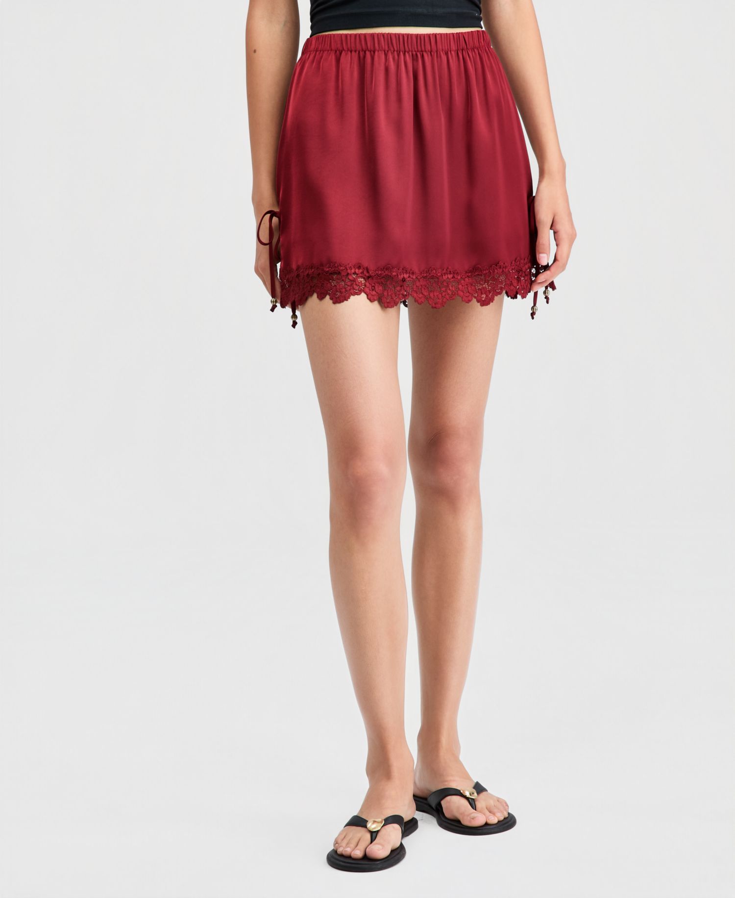 Women's Satin Lace-Trim Mini Skirt