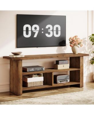 63" Solid Wood TV Stand for TVs up to 75 Inch, 3-Tier Farmhouse Wooden Entertainment Center, Low Media Console Television Stands