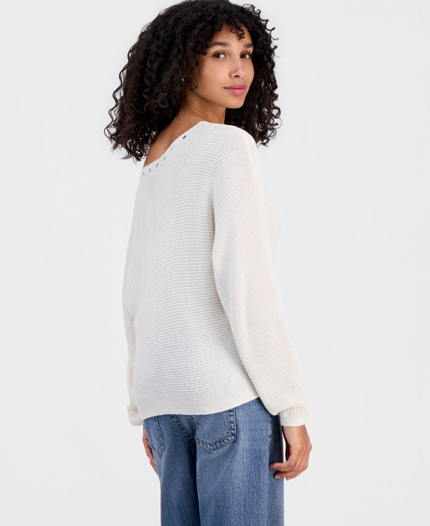 Juniors' Grommet Boat-Neck Sweater