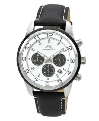 Porsamo Bleu Men's Arthur Genuine Leather Band Watch 1093AARL - Silver tone, black  blue