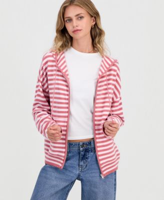 Juniors' Striped Full-Zip Hoodie Sweater