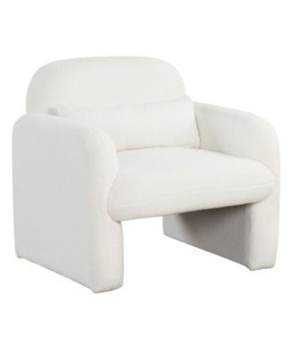 Modern Accent Chair Sherpa Fabric Upholstered Armchair With Waist Pillow