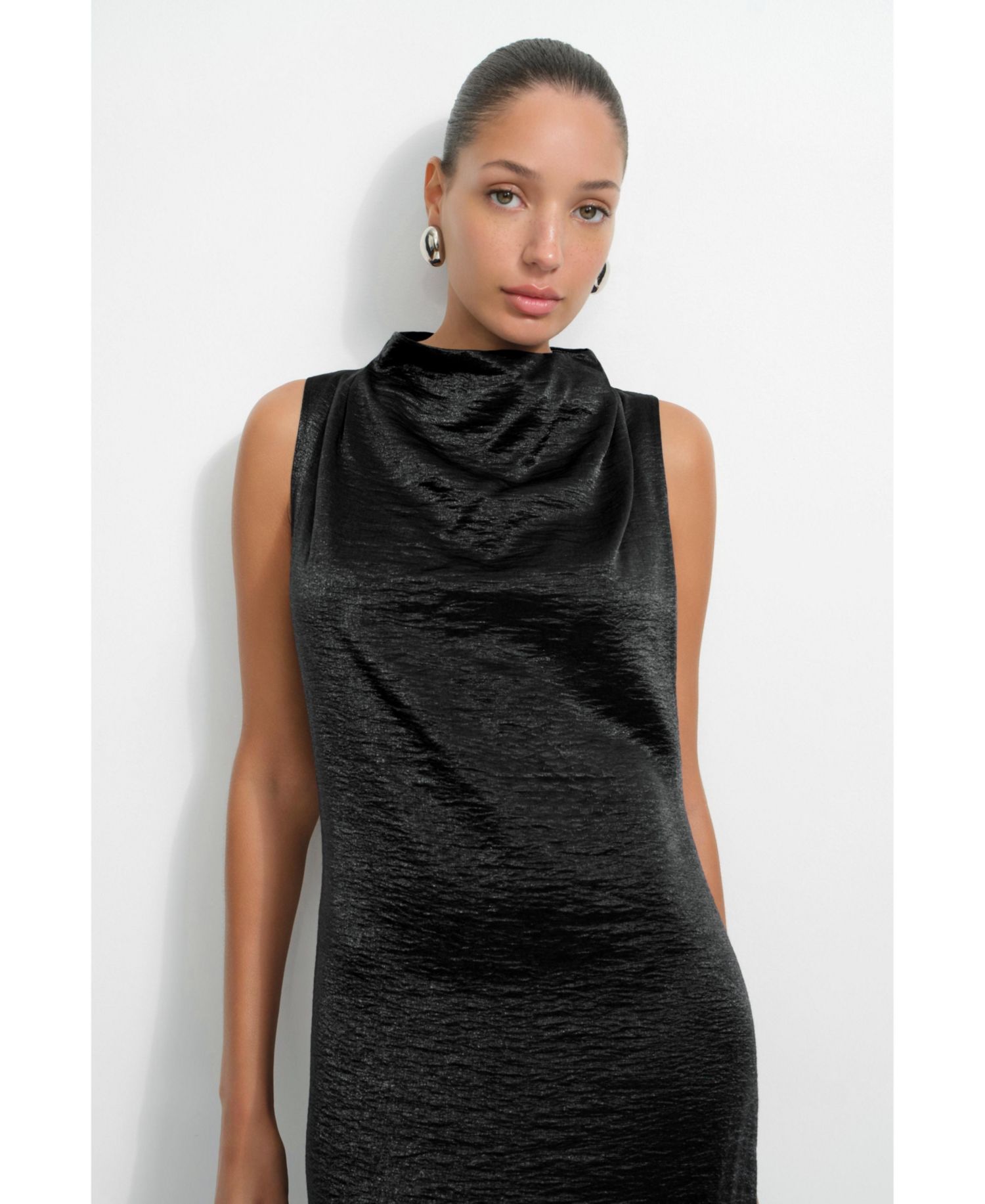 Women's Senna High-Neck Sleeveless Draped Floor-Length Evening Gown