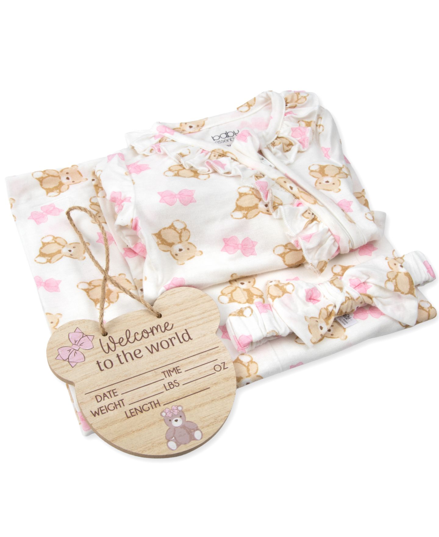 Аксессуары для волос Baby Essentials Bear Print Coverall, Headband, Blanket, Wood Sign, 4-Piece Set для девочек-малышей, цвет: Розовый — фото 3