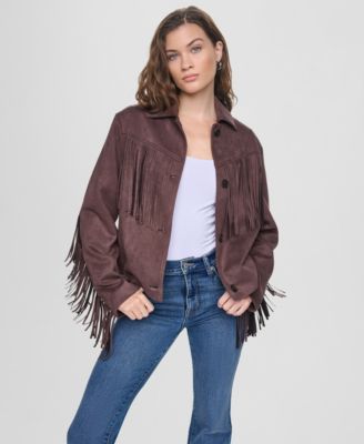 Women's Fringe Detail Collared Button-Front Jacket