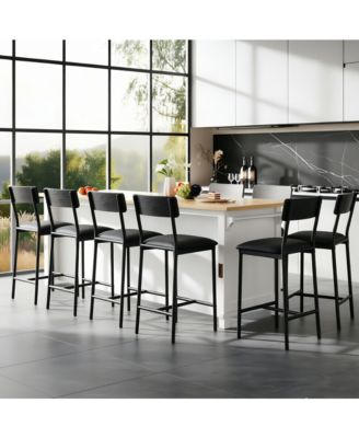 Set of 8 Bar Stools, 25.5" Counter Height Bar Chairs with Back, PU Leather Seat, 300 lbs Capacity for Kitchen Island or Pub