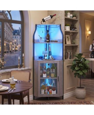 4 Tier Corner Wine Rack with Glass Holder and Storage Shelves for Living Room, Small Space