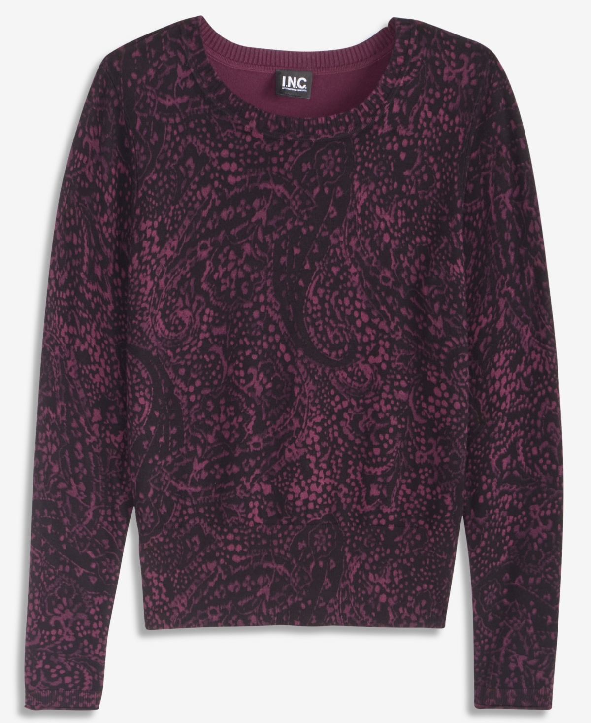 I.n.c. International Concepts Petite Paisley Long-Sleeve Crewneck Sweater, Macy's Exclusive
