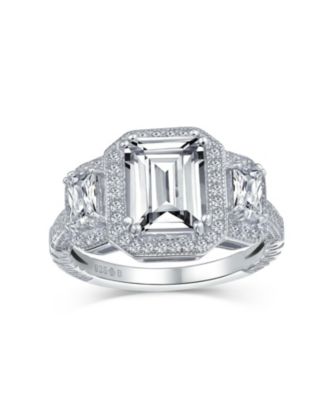 Art Deco Style 3CT CZ Statement Ring Cubic Zirconia Emerald Cut and Baguette .925 Sterling Silver
