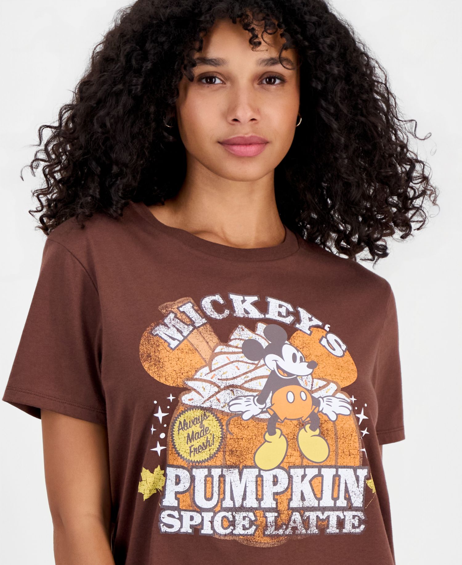 Juniors' Mickey Pumpkin Spice Crewneck Tee