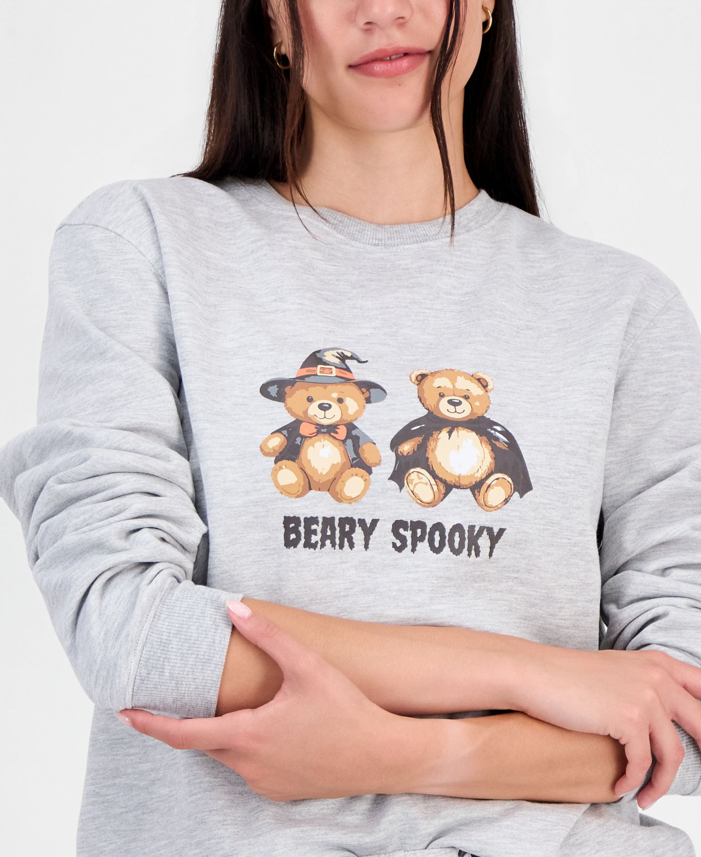 Женские толстовки Love Tribe Juniors' Halloween Teddy Bear Crewneck, цвет: Меланжевый серый — фото 2